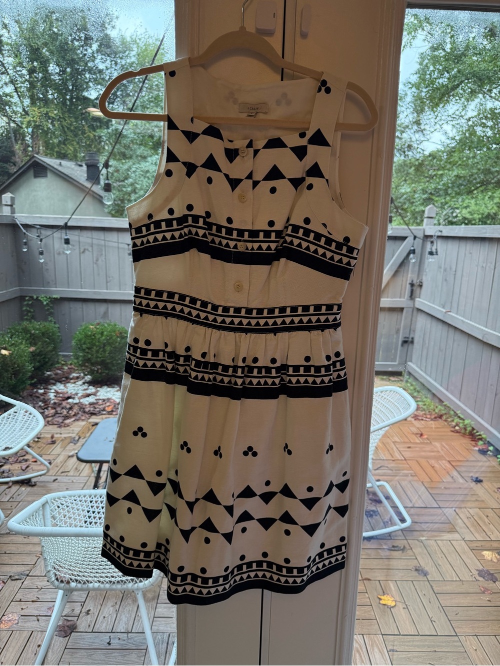 J. Crew Black and White Sleeveless Patterned A-Line Mini Dress